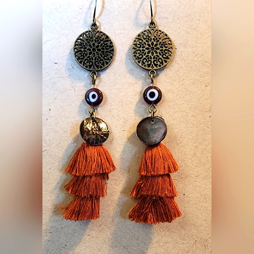 Brown Evil Eye Earrings